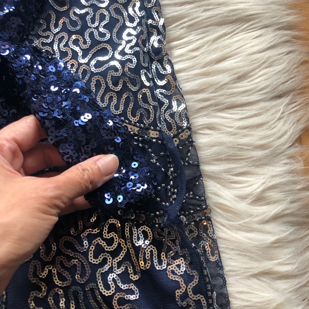 SOLD Sequins Flapper Dance Sport Glamorous Party Navy Silver Evening Dress S - Picture 9 of 16